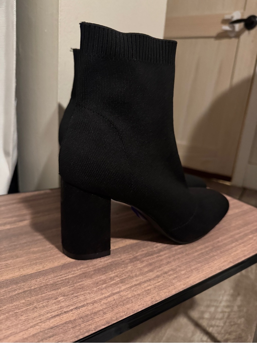 Black Knit Sock Heel Ankle Boots - Women's